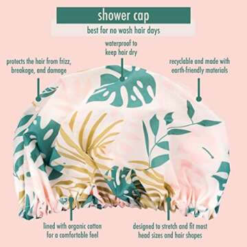 EcoTools Shower Cap, Organic Cotton Lining, Perfect For No-Wash Days, Fits All Head Sizes & All Hair Textures, Reusable & Waterproof, Protects Scalp, Eco-Friendly, Cruelty-Free, & Vegan, 1 Count