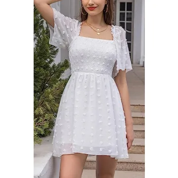 EXLURA Women's Summer Flowy Mini Sundress Elegant Versatile