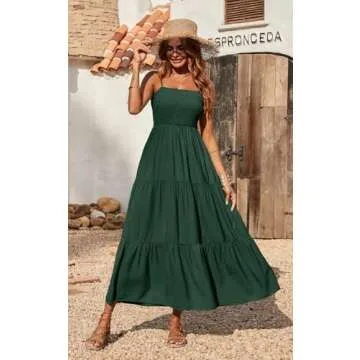 PRETTYGARDEN Summer Dresses for Women 2025 Spaghetti Strap Floral Maxi Dress Sleeveless Smocked Tier...