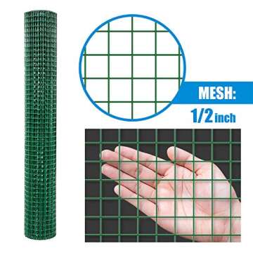 Fencer Wire 19 Gauge Green Vinyl Coated 1/2 Hardware Cloth Vegetables Garden Rabbit Fencing Snake Fence for Chicken Run Critters Gopher Racoons Opossum Rehab Cage Wire Window (24" x 96")