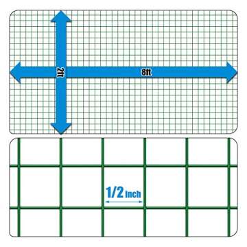 Fencer Wire 19 Gauge Green Vinyl Coated 1/2 Hardware Cloth Vegetables Garden Rabbit Fencing Snake Fence for Chicken Run Critters Gopher Racoons Opossum Rehab Cage Wire Window (24" x 96")