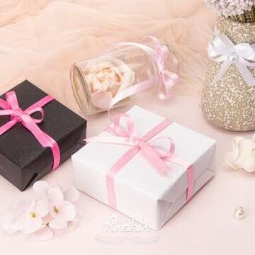 Ribbli Light Pink Satin Ribbon Double Faced Satin 3/8 Inch x Continuous 50 Yards-Light Pink Ribbon for Gift Wrapping Crafts Wedding Decoration Bows Bouquet Floral Arrangement