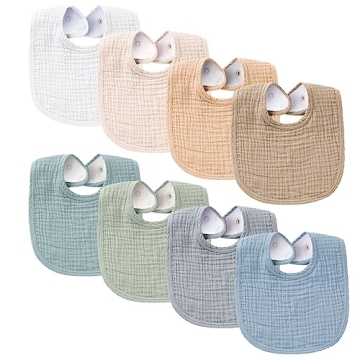 Konssy 8 Pack Muslin Baby Bandana Bibs - Soft Cotton for Boys & Girls