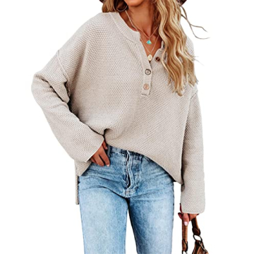 Saodimallsu Womens Oversized V Neck Batwing Long Sleeve Button Down Soft Fall Winter Cozy Chunky Kni...