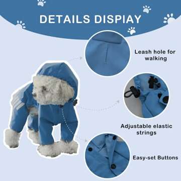 Cosibell Waterproof Puppy Dog Raincoats with Hood for Small Medium Dogs,Poncho with Reflective Strap, Lightweight Jacket with Leash Hole(M, Blue)