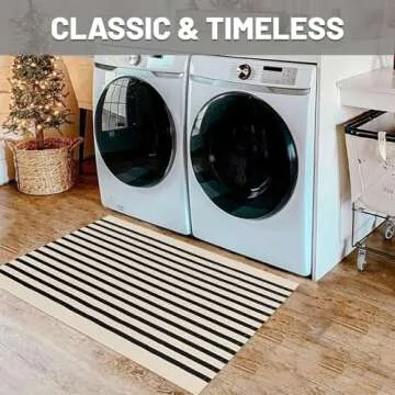 IOHOUZE Black Beige Striped Rug -2'x3' Front Door Rugs Outdoor, Small Washable Area Rug for Front Porch, Spring Summer Welcome Mats Outdoor Indoor, Doormat for Entryway Porch Entrance