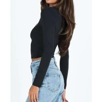 Dressmine Women's Sexy Long Sleeve Square Neck Crop Top