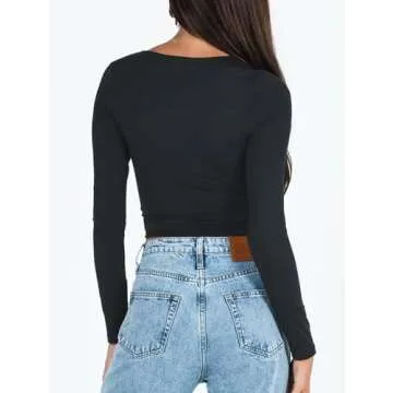 Dressmine Women's Sexy Long Sleeve Square Neck Crop Top
