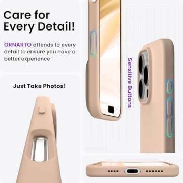 ORNARTO Compatible with iPhone 16 Pro Max Case 6.9", Slim Liquid Silicone 3 Layers Soft Gel Rubber Shockproof Protective Case with Anti-Scratch Microfiber Lining-Nude Taupe