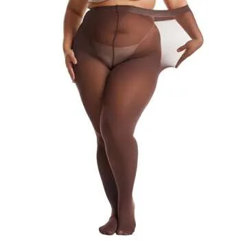 Frola Plus Size Tights for Women Semi Opaque Control Top High Waist Stockings 60 Denier Women's Pantyhose(4X-Langer,Espresso)