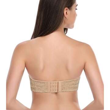 DotVol Women Hand Shape Jacquard Strapless Bra Custom Lift Wirefree Anti-Slip Push Up Seamless(Jacquard Beige,34B)