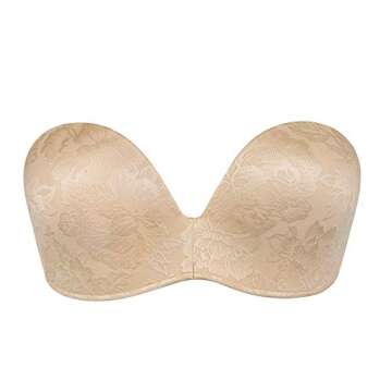 DotVol Women Hand Shape Jacquard Strapless Bra Custom Lift Wirefree Anti-Slip Push Up Seamless(Jacquard Beige,34B)