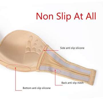 DotVol Women Hand Shape Jacquard Strapless Bra Custom Lift Wirefree Anti-Slip Push Up Seamless(Jacquard Beige,34B)