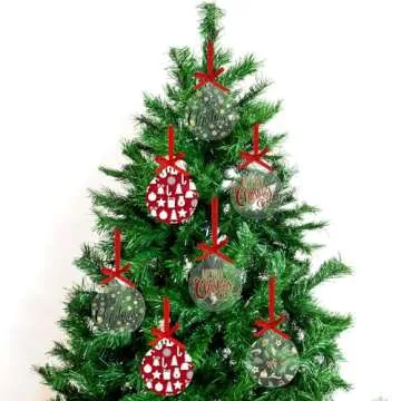 Clear Round Acrylic Christmas Ornaments Clear Blank Acrylic Disc Circle Red Ribbon with Hole DIY Crafts Acrylic Ornament for Xmas Tree Party Painting Hanging Decoration Supplies(3 Inch, 25 Pieces)