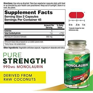 Nature's Life Monolaurin Capsules, 1000 mg | Vegetarian | Support for Healthy Immune Function & Dige...
