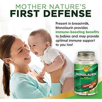 Nature's Life Monolaurin Capsules, 1000 mg | Vegetarian | Support for Healthy Immune Function & Digestion | Optimal Wellness Benefits | 90 ct