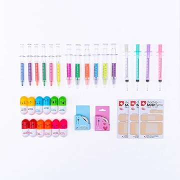 34 Pcs Cute School Supplies Set 12 Syringe Highlighters 4 Nursing Needle Pens 12 Vitamin Pill Pens A...