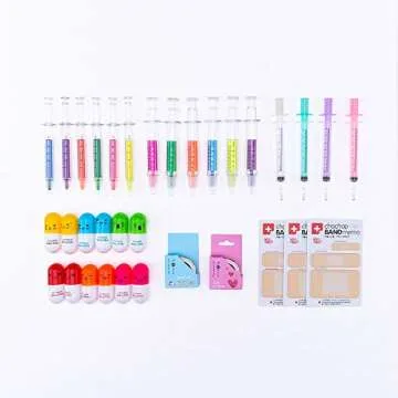 34 Pcs Cute School Supplies Set 12 Syringe Highlighters 4 Nursing Needle Pens 12 Vitamin Pill Pens A...