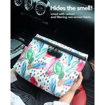 FIREDOG Printed Smell Proof Bags with Combination Lock, Carbon Lined Odor Proof Stash Bag Case Conta...