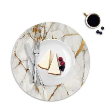 Round Leather Placemats Set of 4 PU Waterproof Non-Slip Washable Heat Resistant Place Mat for Kitche...