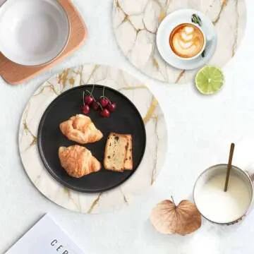 Round Leather Placemats Set of 4 Waterproof Washable Heat Resistant