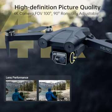 CHUBORY X11 Pro GPS Drones with 90+ Mins long flight time , 2-axis Gimbal drones with camera for Adults 4K UHD Camera Anti-shake, GPS Auto Return Home Brushless Motor All Functions Drones for Beginners/Professionals (3 Batteries+Bag)
