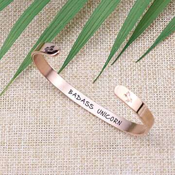JoycuFF Personalized Gifts B*d*ss Unicorn Bracelets for Wife from Husband Funny Gift for Girlfriend Daughter Best Friend Friendship Mom Mantra Rose Cuff Birthday Gifts