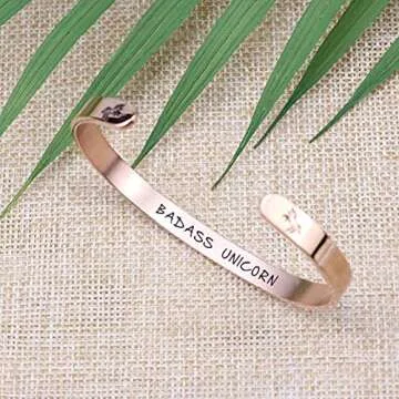 JoycuFF Personalized Gifts B*d*ss Unicorn Bracelets for Wife from Husband Funny Gift for Girlfriend Daughter Best Friend Friendship Mom Mantra Rose Cuff Birthday Gifts