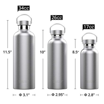 Triple Tree 34OZ Vacuum Insulated Stainless Steel Water Bottle, Double Wall Wide Mouth Lids Keeps beverage Hot or Cold Sweat Proof
