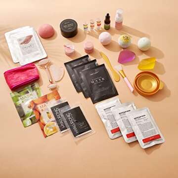 AVUX Beauty Care Bundle 31 pcs – Bath and Body Set includes Jelly Mask, Jade roller, Gua Sha, Bath Bomb, bowl, towel, spatula and more – Spa set gift on birthday and wedding for girls and women