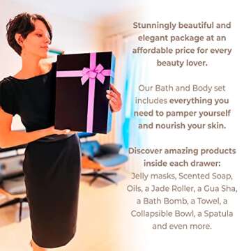 AVUX Beauty Care Bundle 31 pcs – Bath and Body Set includes Jelly Mask, Jade roller, Gua Sha, Bath Bomb, bowl, towel, spatula and more – Spa set gift on birthday and wedding for girls and women