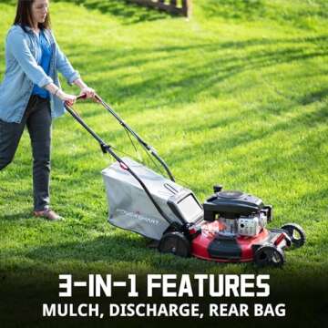 PowerSmart Self Propelled Gas Lawn Mower, 21-Inch 170cc OHV Engine RWD Single-Speed 3-in-1 with Bagg...