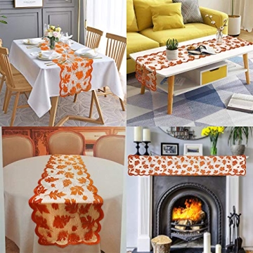 Fall Table Runner Decorations 13 x 72 Inch Maple Leaves Table Runner Fall Decor Harvest Lace Pumpkin Runner Brow Long Fall Table Line Fall Thanksgiving Autumn Dinner Home Decor (Brown)