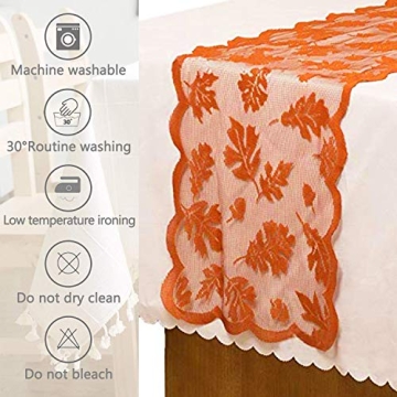 Fall Table Runner Decorations 13 x 72 Inch Maple Leaves Table Runner Fall Decor Harvest Lace Pumpkin Runner Brow Long Fall Table Line Fall Thanksgiving Autumn Dinner Home Decor (Brown)