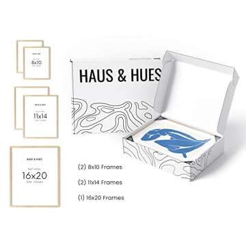 HAUS AND HUES Picture Frame Set - Set of 5 Wall Frames Collage Set, Collage Photo Frames, Natural Wood Picture Frames, Gallery Wall Decor, (Two 8x10, Two 11x14, One 16x20 Framed Beige)