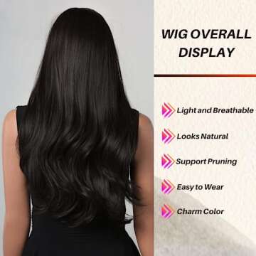 Honygebia Black Wig with Bangs - Natural Black Wigs for Women, Long Straight Wavy Synthetic Hair, Layered Realistic Heat Resistant Wig, Best for Halloween/Christmas/Cosplay/Party