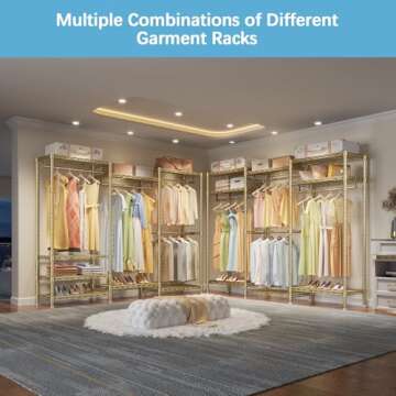 VIPEK V5i Garment Rack Heavy Duty Clothes Rack, Portable Closet Wardrobe Bedroom Armoires Freestanding Clothing Rack with 8 Adjustable Shelves & 4 Hang Rods, 68.9" L x 15.7" W x 76.4" H, Gold