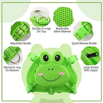 IDOMIK Dog Backpack Harness, No-Pull Dog Backpack with D-Ring for Small Medium Dogs, Cute Self Carrier Backpack for Dogs to Wear, Adjustable Dog Harness Backpack for Traveling Camping Hiking, Frog, XS