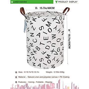 LANGYASHAN Laundry Basket Canvas Fabric Collapsible Organizer Basket for Storage Bin Toy Bins Gift B...