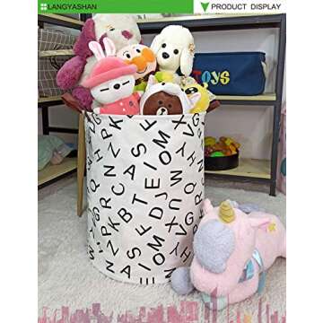 LANGYASHAN Laundry Basket Canvas Fabric Collapsible Organizer Basket for Storage Bin Toy Bins Gift Baskets Bedroom Clothes Children Nursery Hamper (Alphabet)