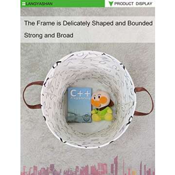 LANGYASHAN Laundry Basket Canvas Fabric Collapsible Organizer Basket for Storage Bin Toy Bins Gift Baskets Bedroom Clothes Children Nursery Hamper (Alphabet)