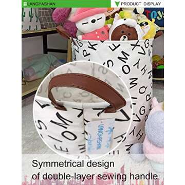 LANGYASHAN Laundry Basket Canvas Fabric Collapsible Organizer Basket for Storage Bin Toy Bins Gift Baskets Bedroom Clothes Children Nursery Hamper (Alphabet)