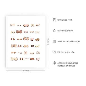 HAUS AND HUES Funny Bathroom Signs for Home Decor Funny Bathroom Wall Art | Bathroom Art | Funny Bathroom Art (Boobs, 12x16 Unframed)