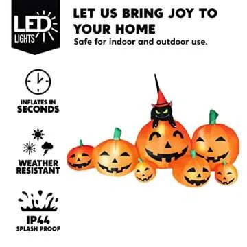 Joiedomi 7 FT Long Halloween Inflatables Pumpkin Outdoor Decorations, 7 Pumpkins Outside Decoration with Witch's Cat with Build-in LEDs Blow Up Inflatables for Party Yard Lawn Garden Decor
