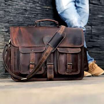 cuero Leather Briefcase Work Bag for Men Women Dark Brown Crossbody Genuine Leather Satchel Office B...