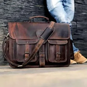 cuero Leather Briefcase Work Bag for Men Women Dark Brown Crossbody Genuine Leather Satchel Office B...