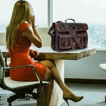 cuero Leather Briefcase Work Bag for Men Women Dark Brown Crossbody Genuine Leather Satchel Office Bag for Men Women 18 Inch Computer Travel Messenger Laptop Shoulder Bag Cureo