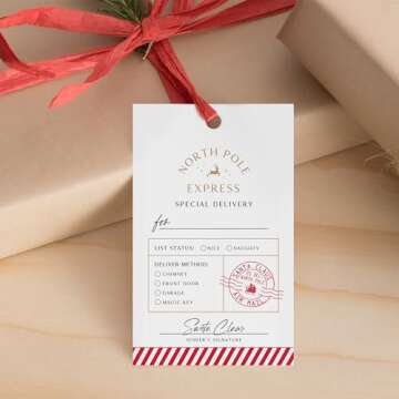 ThreeKin Pack of 50 Christmas Gift Tags, 2 x 3 Rectangle Tag with Pre-Punched Hole, Perfect Hanging Tags for Holiday Gifts, Christmas Presents, Events and Celebrations | Gift Wrap Tags