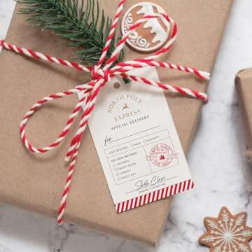 ThreeKin Pack of 50 Christmas Gift Tags, 2 x 3 Rectangle Tag with Pre-Punched Hole, Perfect Hanging Tags for Holiday Gifts, Christmas Presents, Events and Celebrations | Gift Wrap Tags