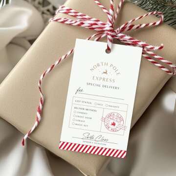 ThreeKin Pack of 50 Christmas Gift Tags, 2 x 3 Rectangle Tag with Pre-Punched Hole, Perfect Hanging Tags for Holiday Gifts, Christmas Presents, Events and Celebrations | Gift Wrap Tags